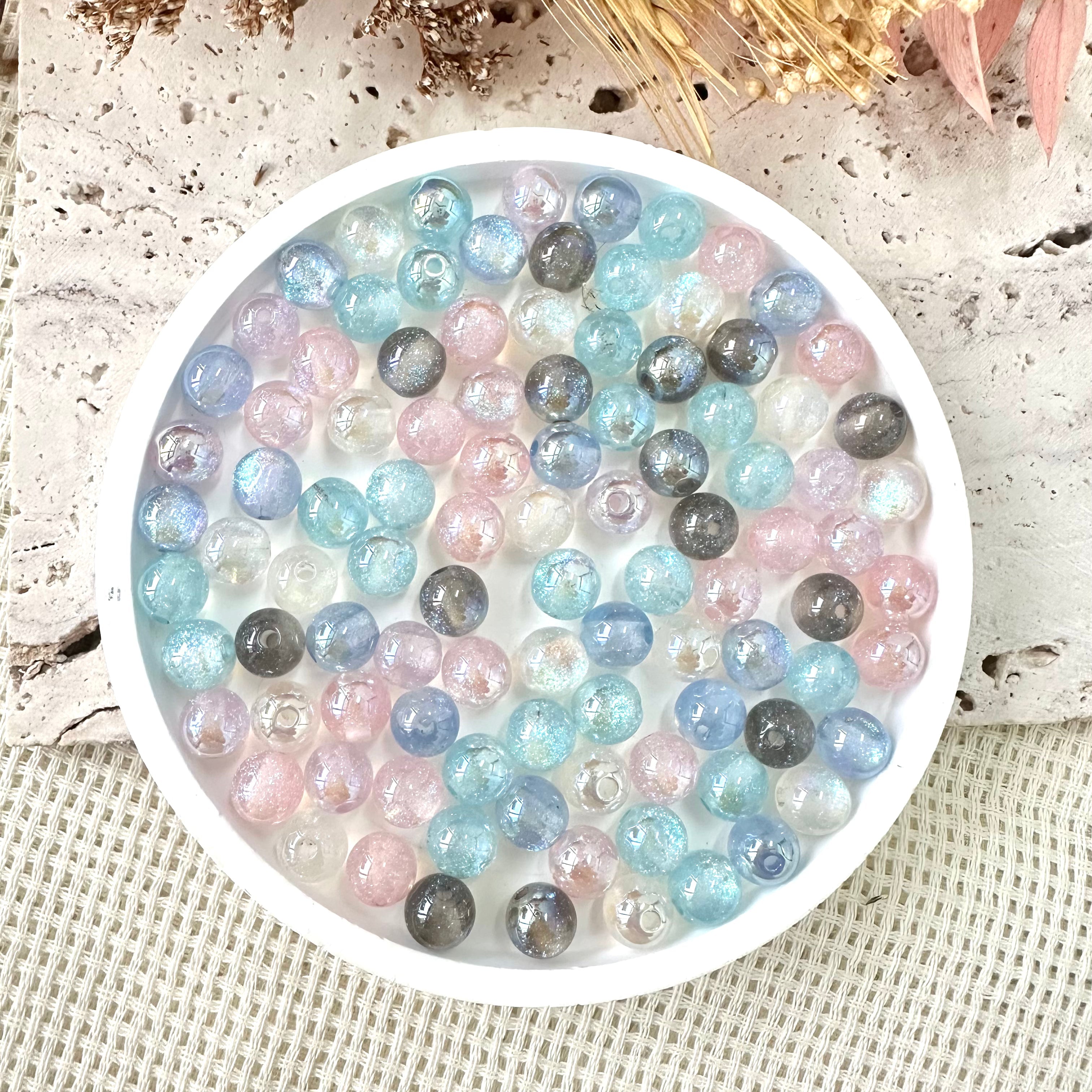 Cuentas iridiscentes AB de 8 mm con purpurina (colores surtidos)