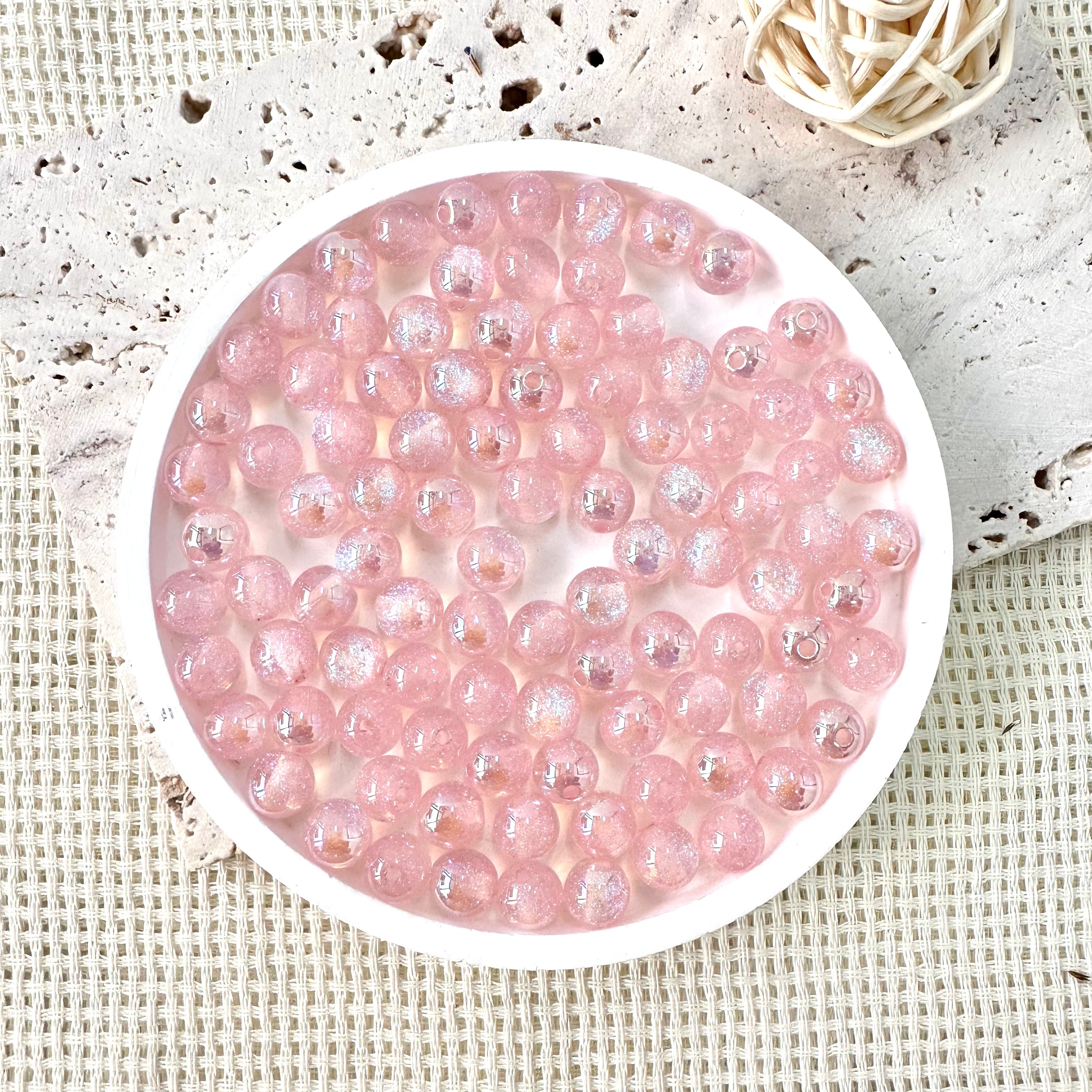 Cuentas iridiscentes AB de 8 mm con purpurina (rosa)